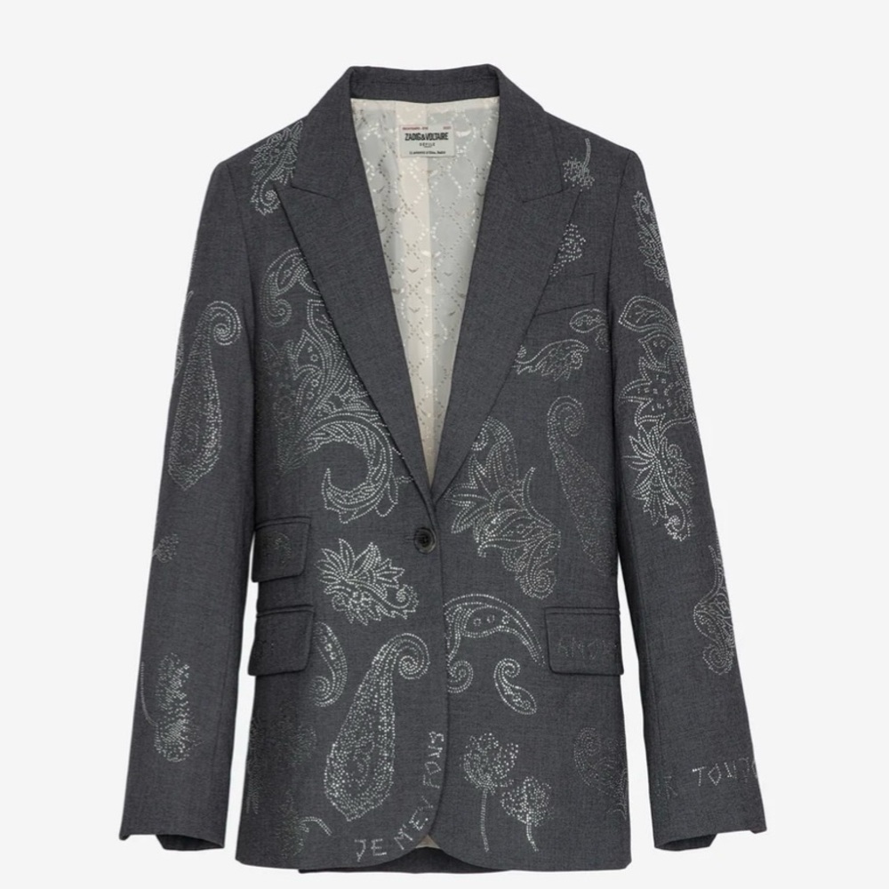 Zadig & Voltaire Women's Size 36 Grey Venus Paisley-embellished Blazer $798 - Picture 3 of 16